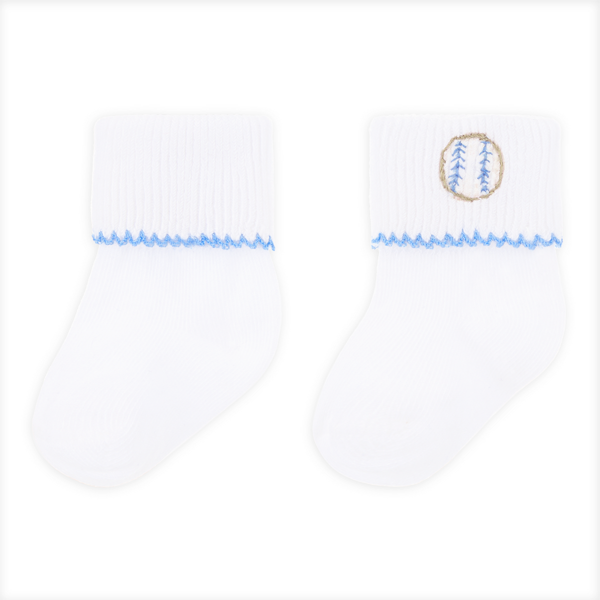 Precious Lil' Sluggers Hand-Embroidered Socks - Light Blue