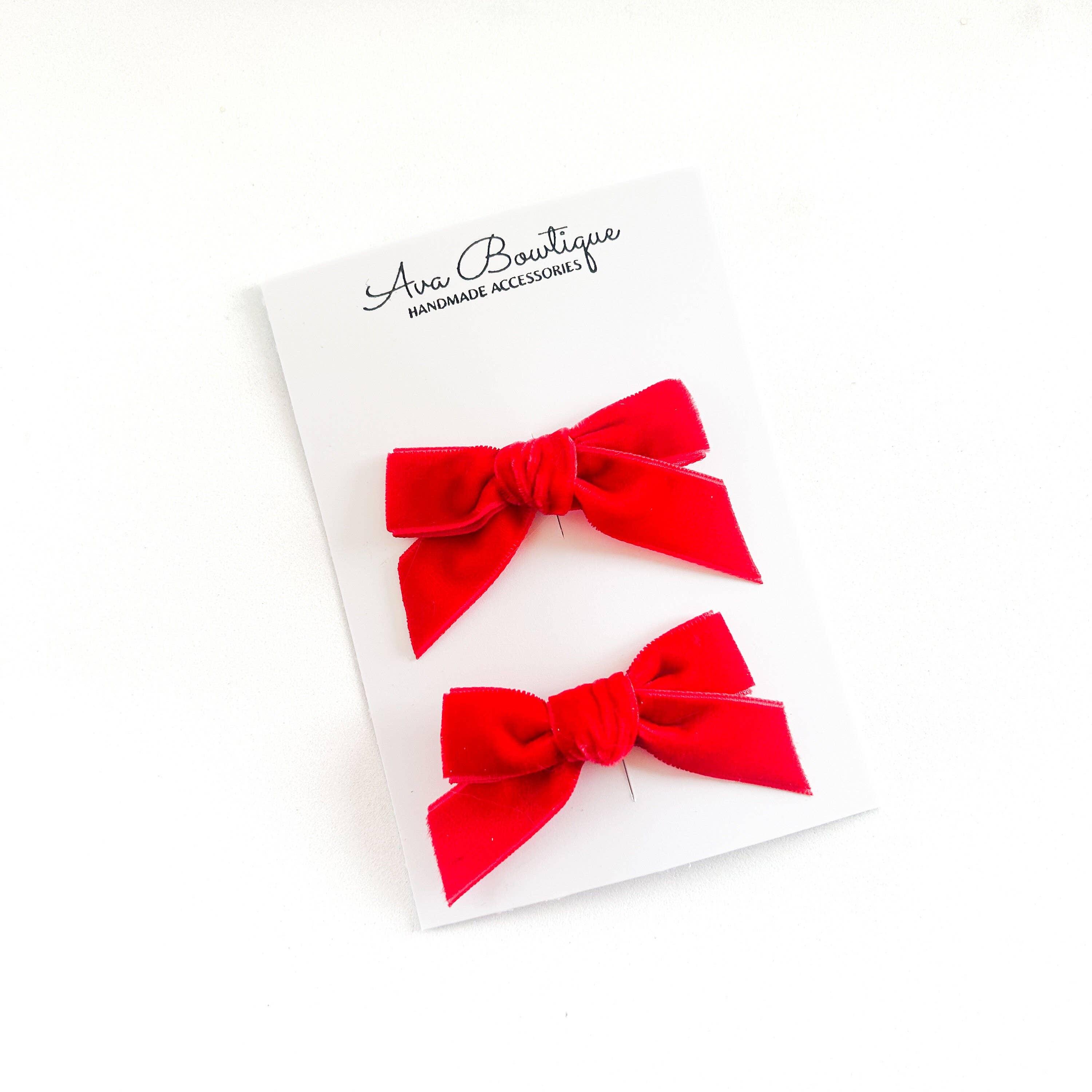 Velvet Bow Hair Clip - Set of 2 - Red