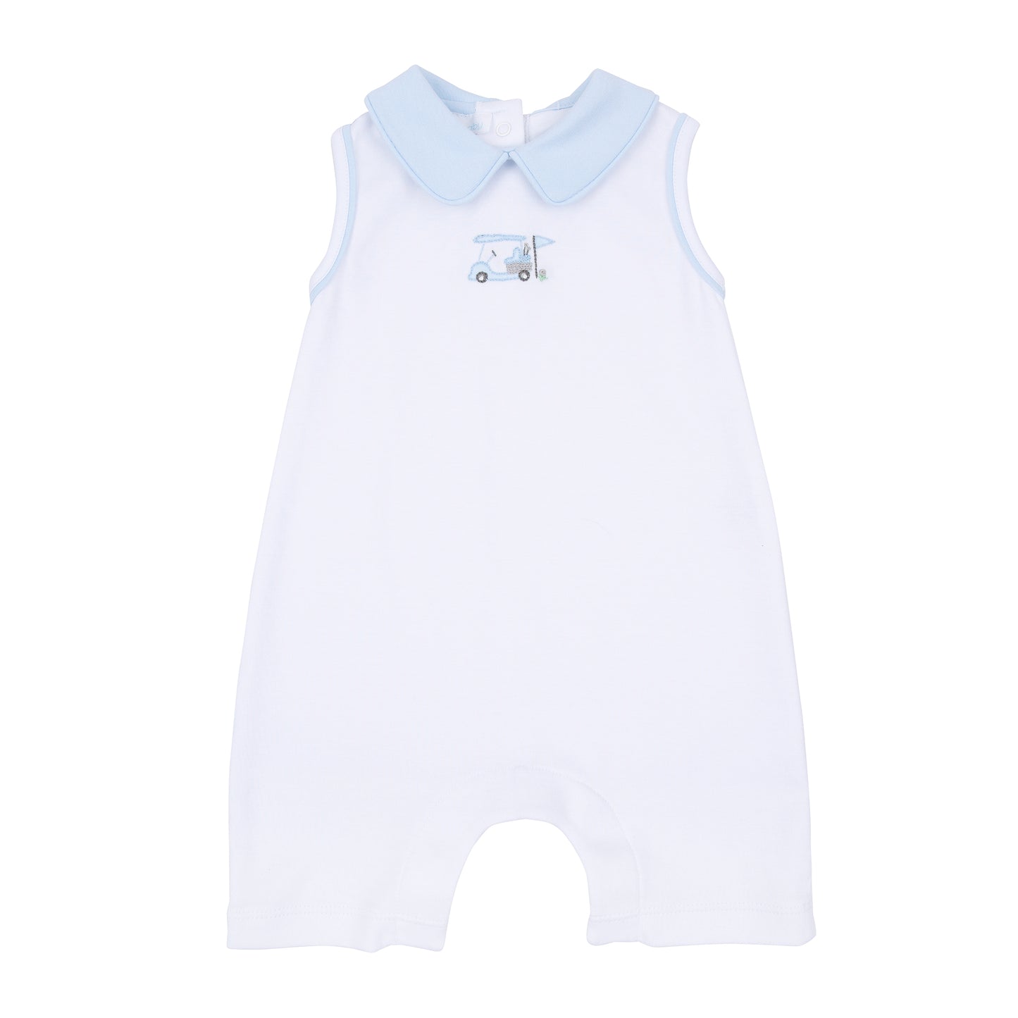 Little Golfer Hand-Embroidered Collared Short Playsuit - Light Blue