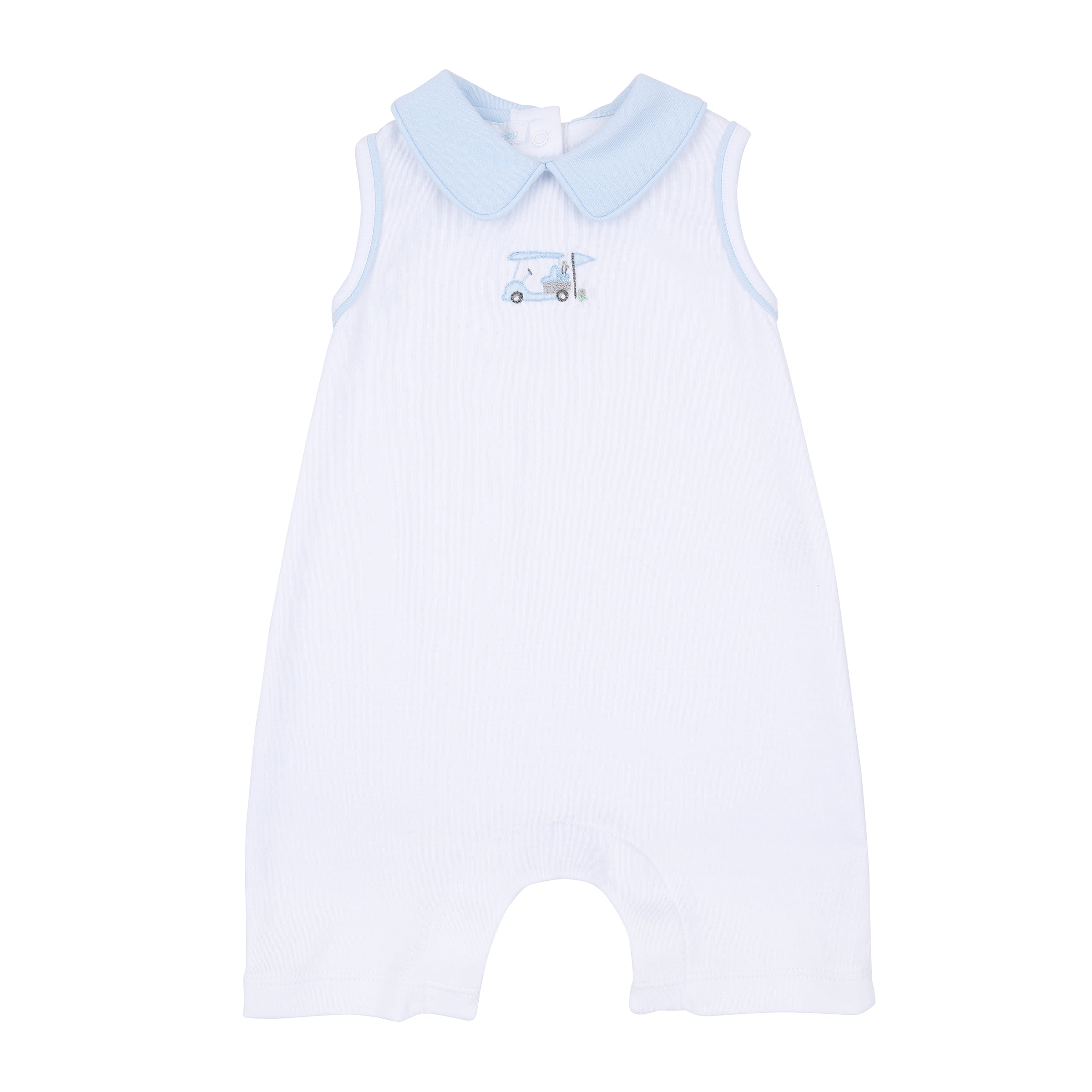 Little Golfer Hand-Embroidered Collared Short Playsuit - Light Blue