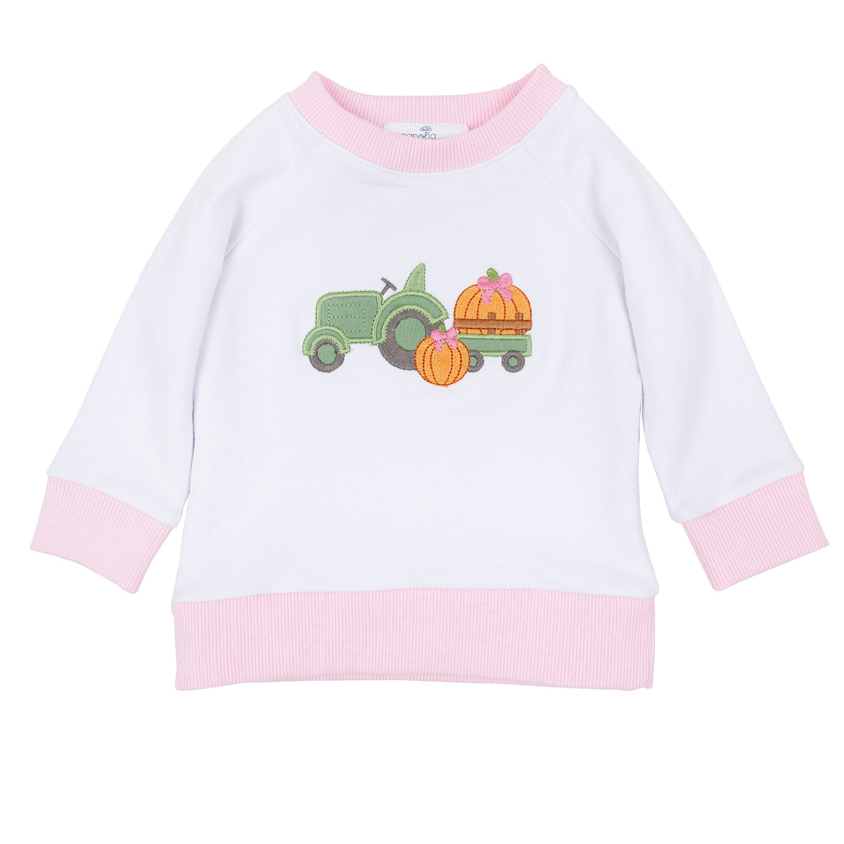 Pumpkin Tractor Applique Pullover Sweatshirt - Pink - Magnolia Baby Girl