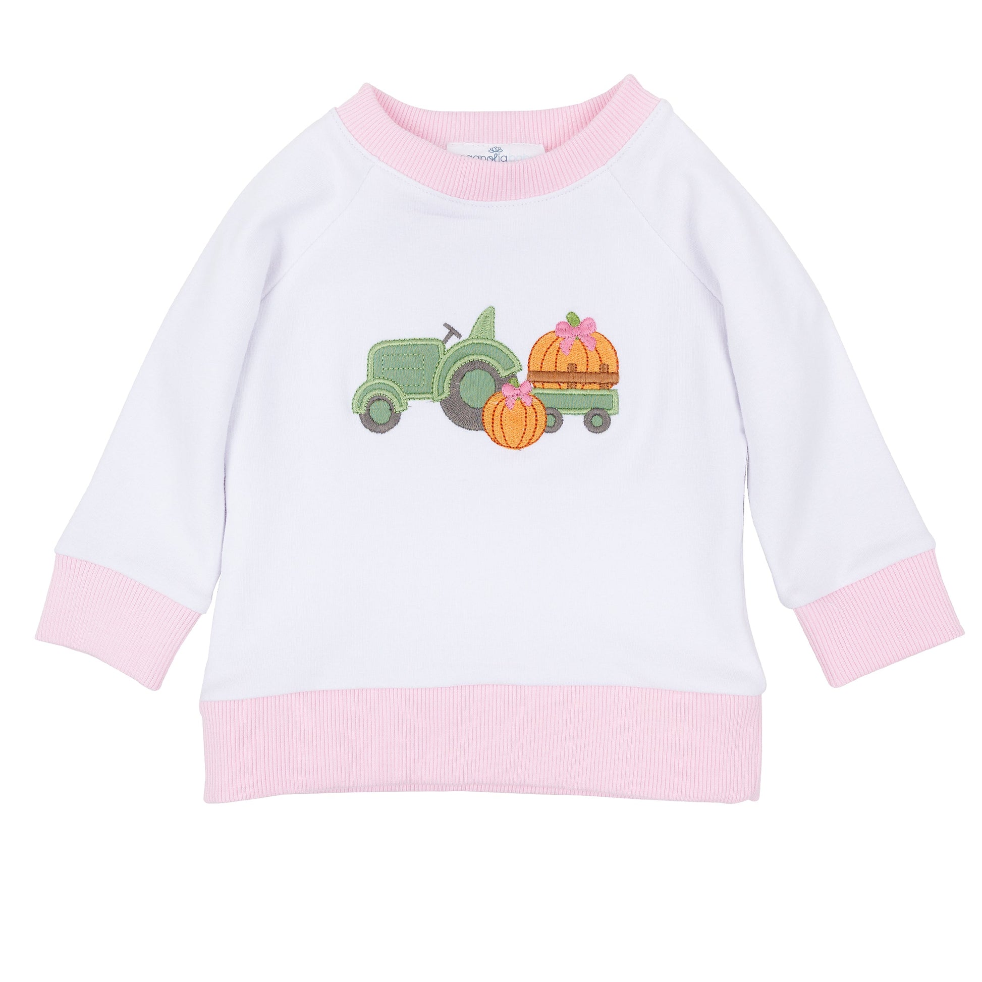 Pumpkin Tractor Applique Pullover Sweatshirt - Pink - Magnolia Baby Girl