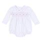 Grace Smocked Long Sleeve Bubble - White Pink - Magnolia Baby Girl