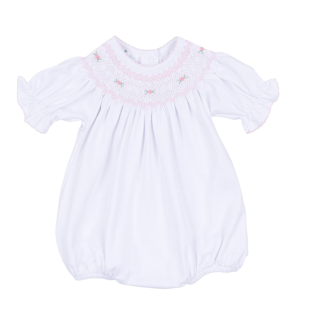Grace Bishop Short Sleeve Bubble - White Pink - Magnolia Baby Girl