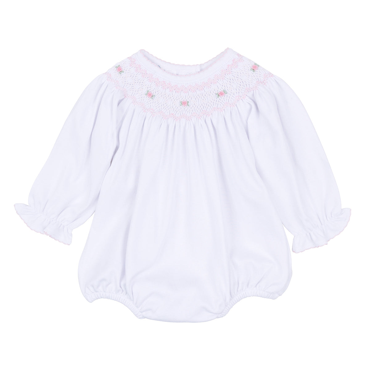 Grace Bishop Long Sleeve Bubble - White Pink - Magnolia Baby Girl