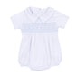 George Smocked Short Sleeve Bubble - White Light Blue - Magnolia Baby Boy