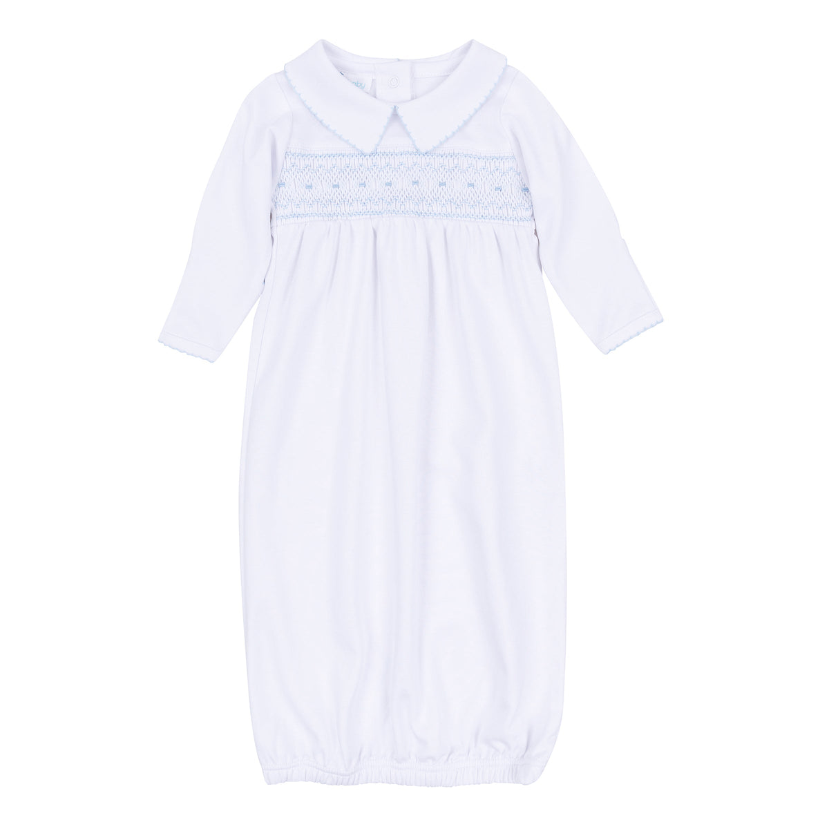 George Smocked Gown - White Light Blue - Magnolia Baby Boy