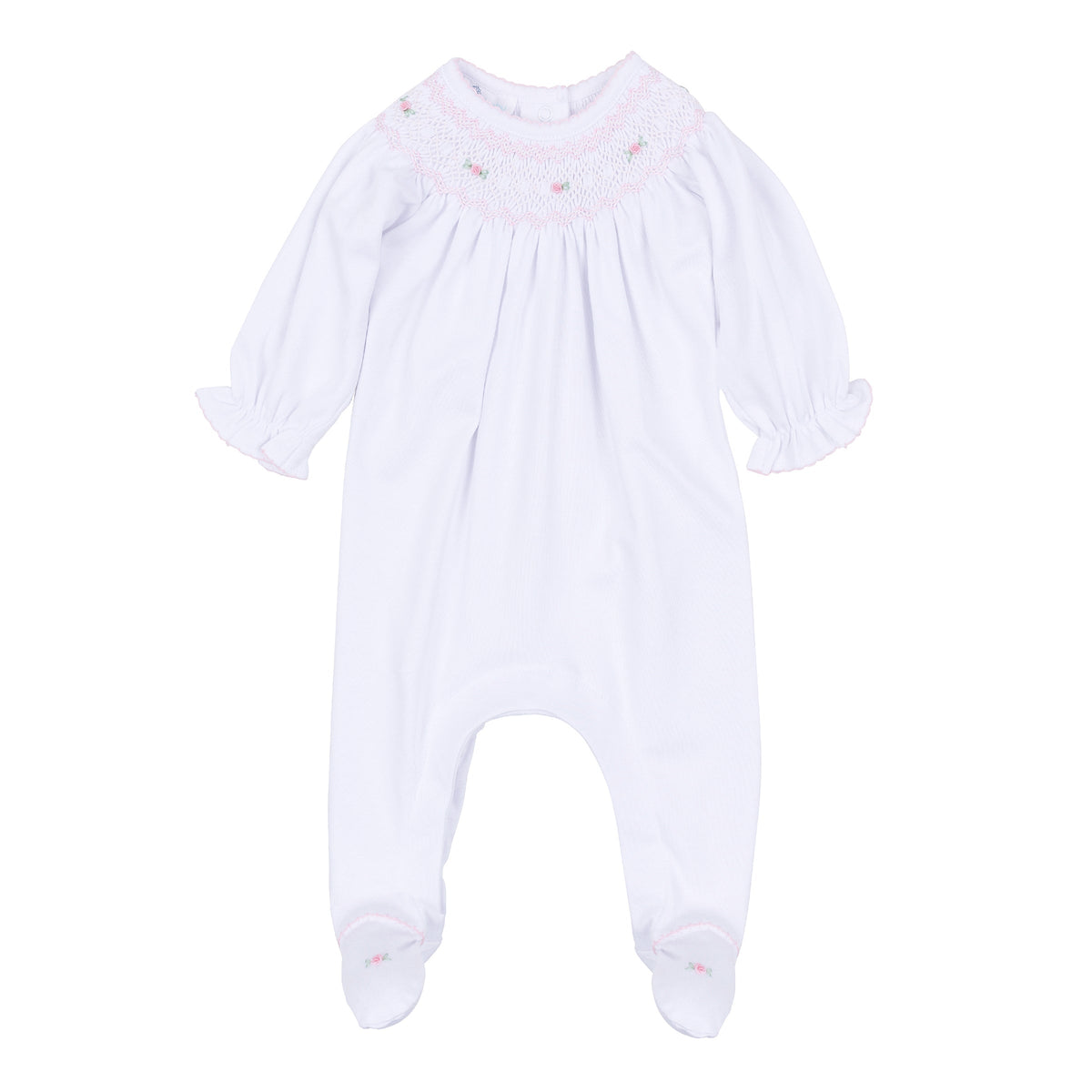 Grace Bishop Footie - White Pink - Magnolia Baby Girl