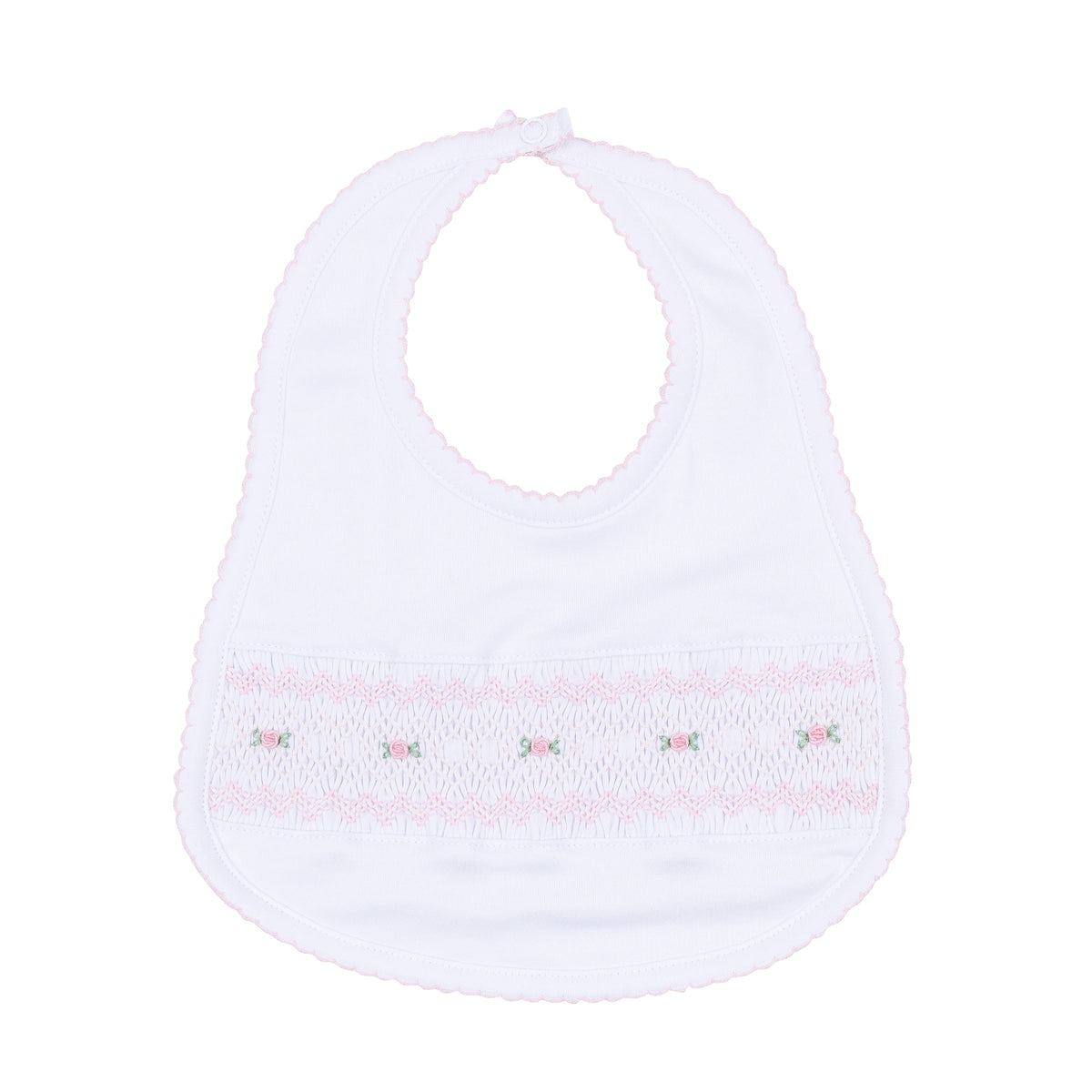 Grace Smocked Bib - White Pink - Magnolia Baby Girl
