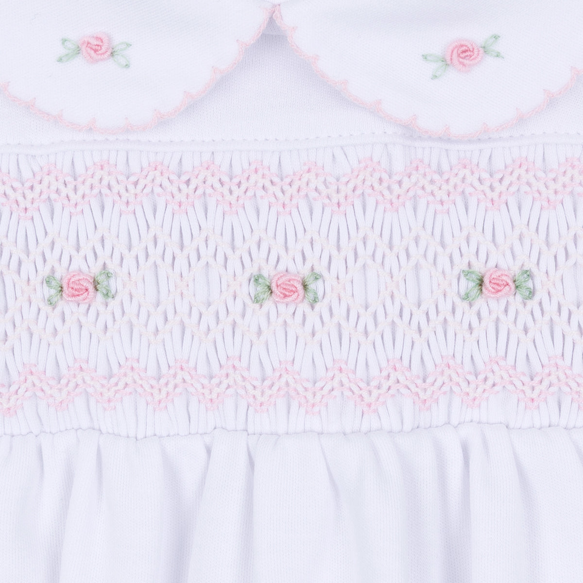 Grace Smocked Bib - White Pink - Magnolia Baby Girl