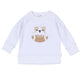 White baby boy sweatshirt with ribbed trim and embroidered bulldog holding a football on the front.
