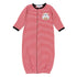 Red and white striped baby boy converter gown with black trim and embroidered bulldog holding a football.