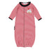 Red and white striped baby girl ruffle converter gown with black trim and embroidered bulldog holding a football with a red bow.