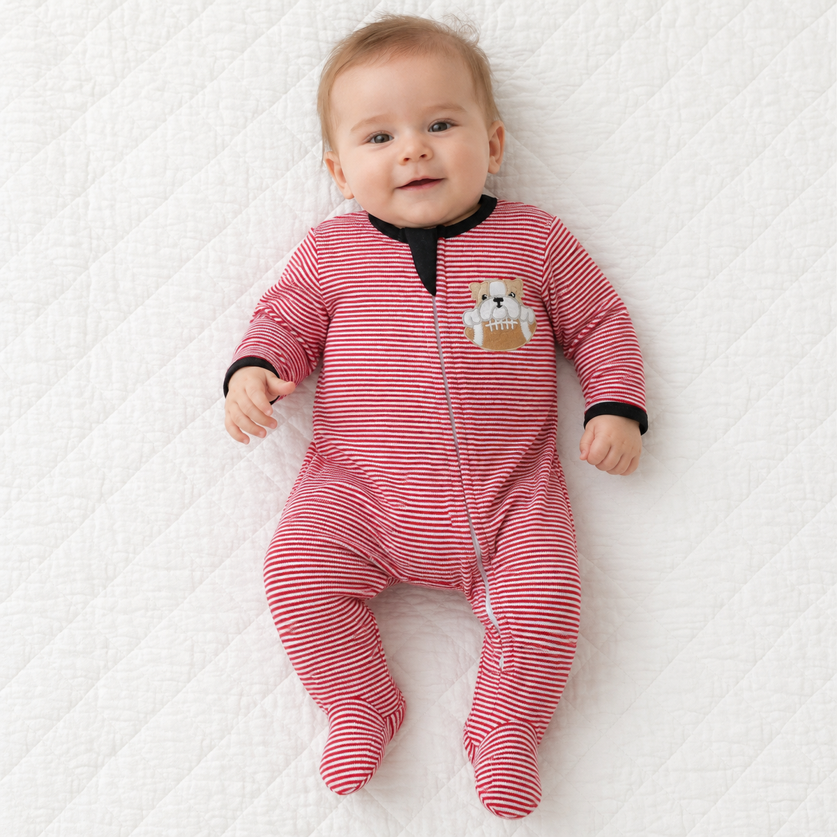 Bulldog Pride Applique Zip Footie