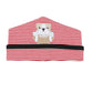 Red and white striped baby boy hat with black trim and embroidered bulldog holding a football.