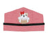 Red and white striped baby girl hat with black trim and embroidered bulldog holding a football with a red bow.
