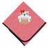 Red and white striped baby girl blanket with black trim and embroidered bulldog holding a football with a red bow.