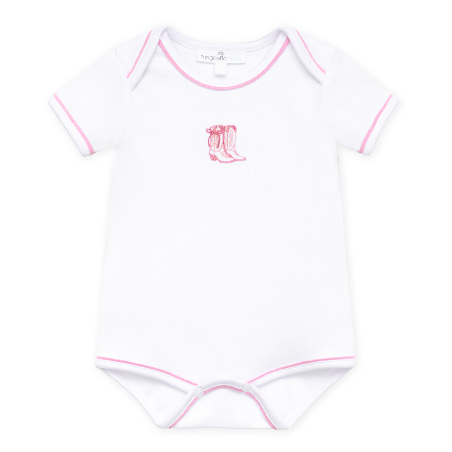 Darling Cowboy Boots Hand-Embroidered Bodysuit - Pink