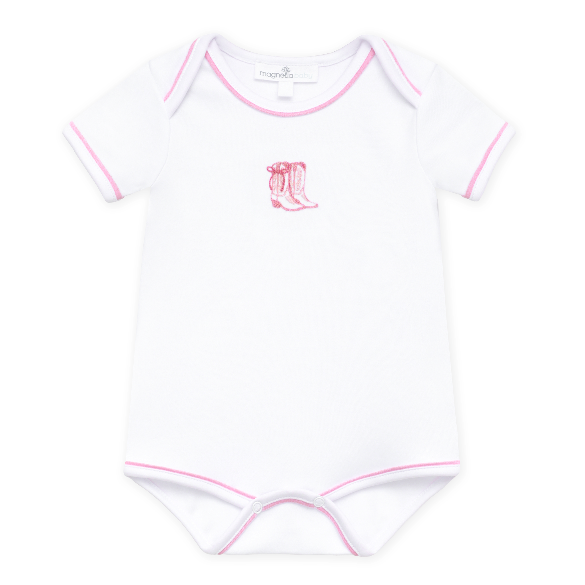 Darling Cowboy Boots Hand-Embroidered Bodysuit - Pink