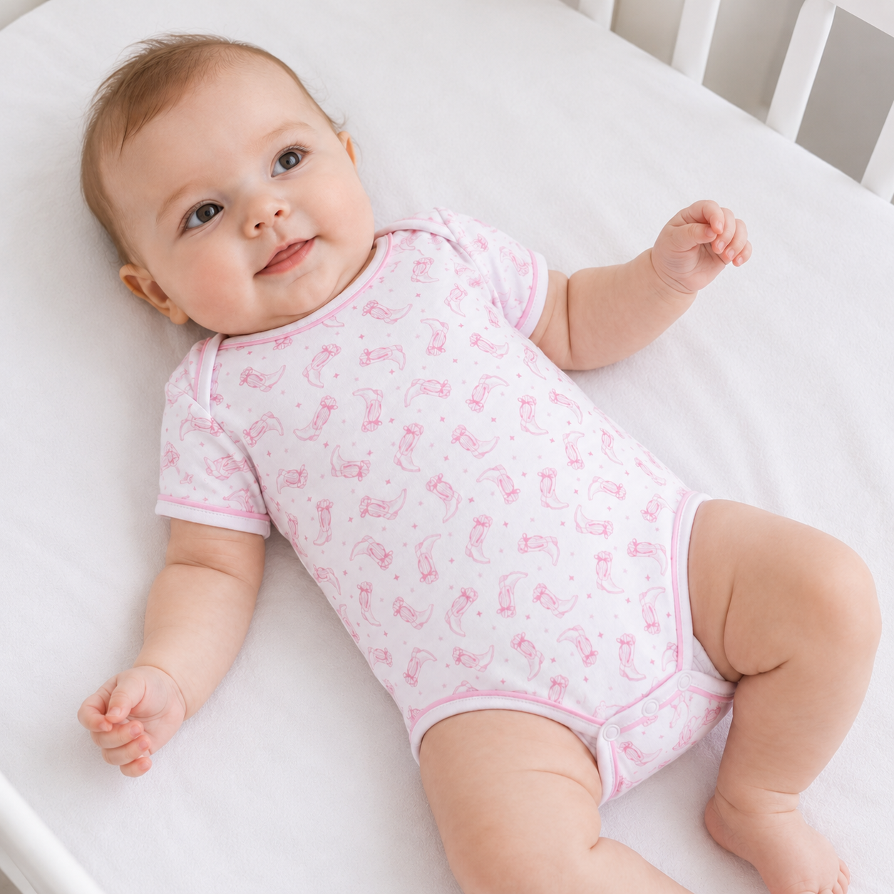 Darling Cowboy Boots Print Bodysuit - Pink