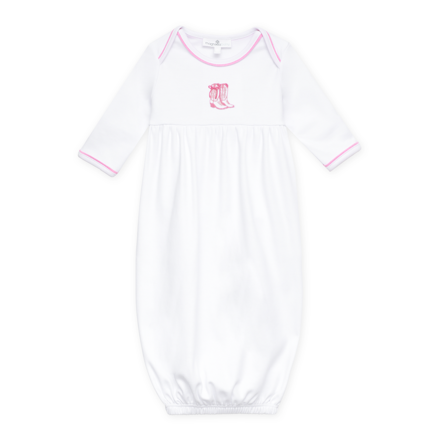 Darling Cowboy Boots Hand-Embroidered Gathered Gown - Pink