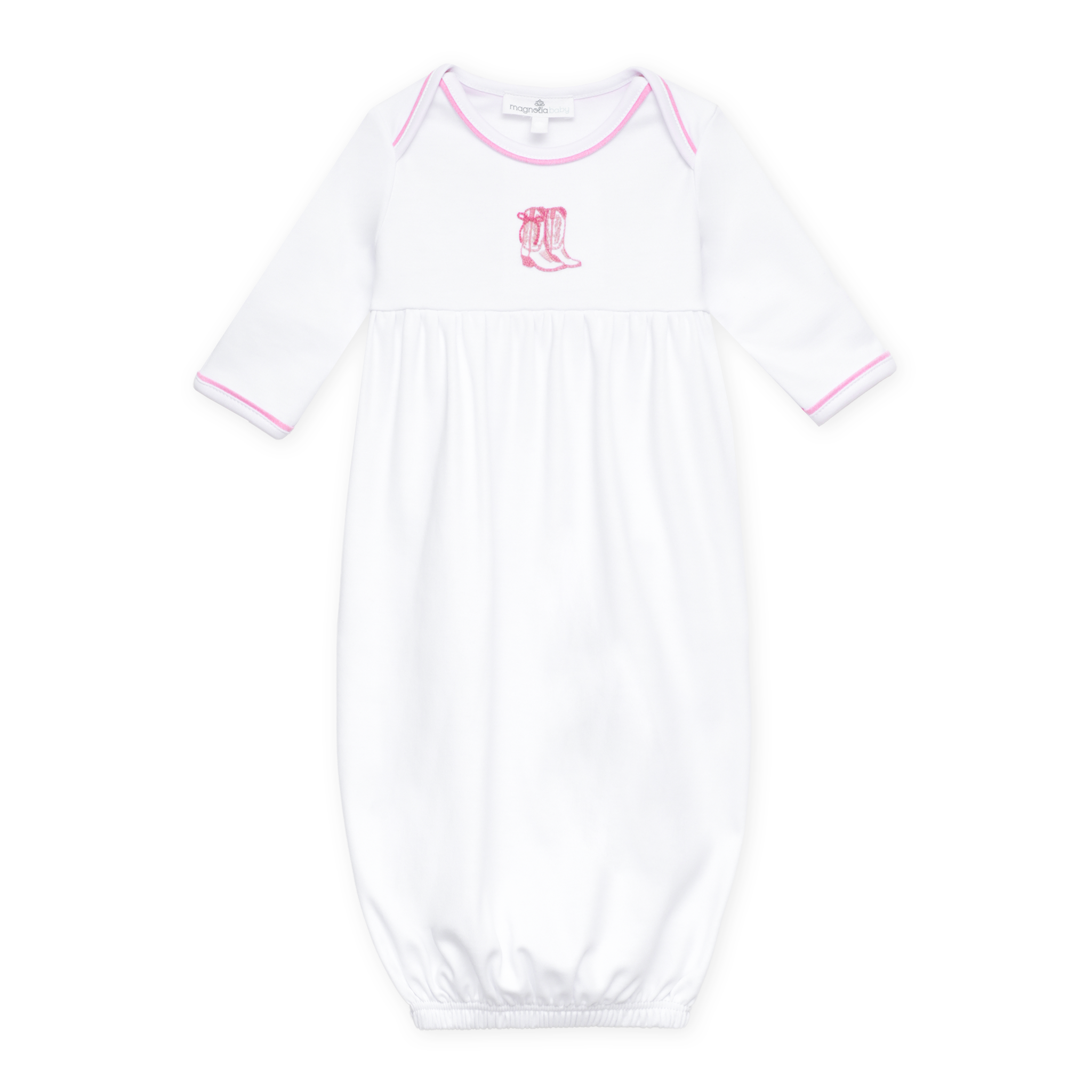 Darling Cowboy Boots Hand-Embroidered Gathered Gown - Pink
