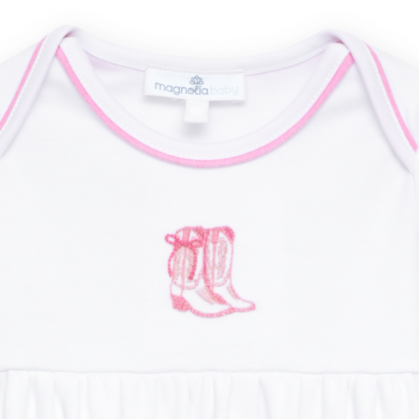 Darling Cowboy Boots Hand-Embroidered Gathered Gown - Pink