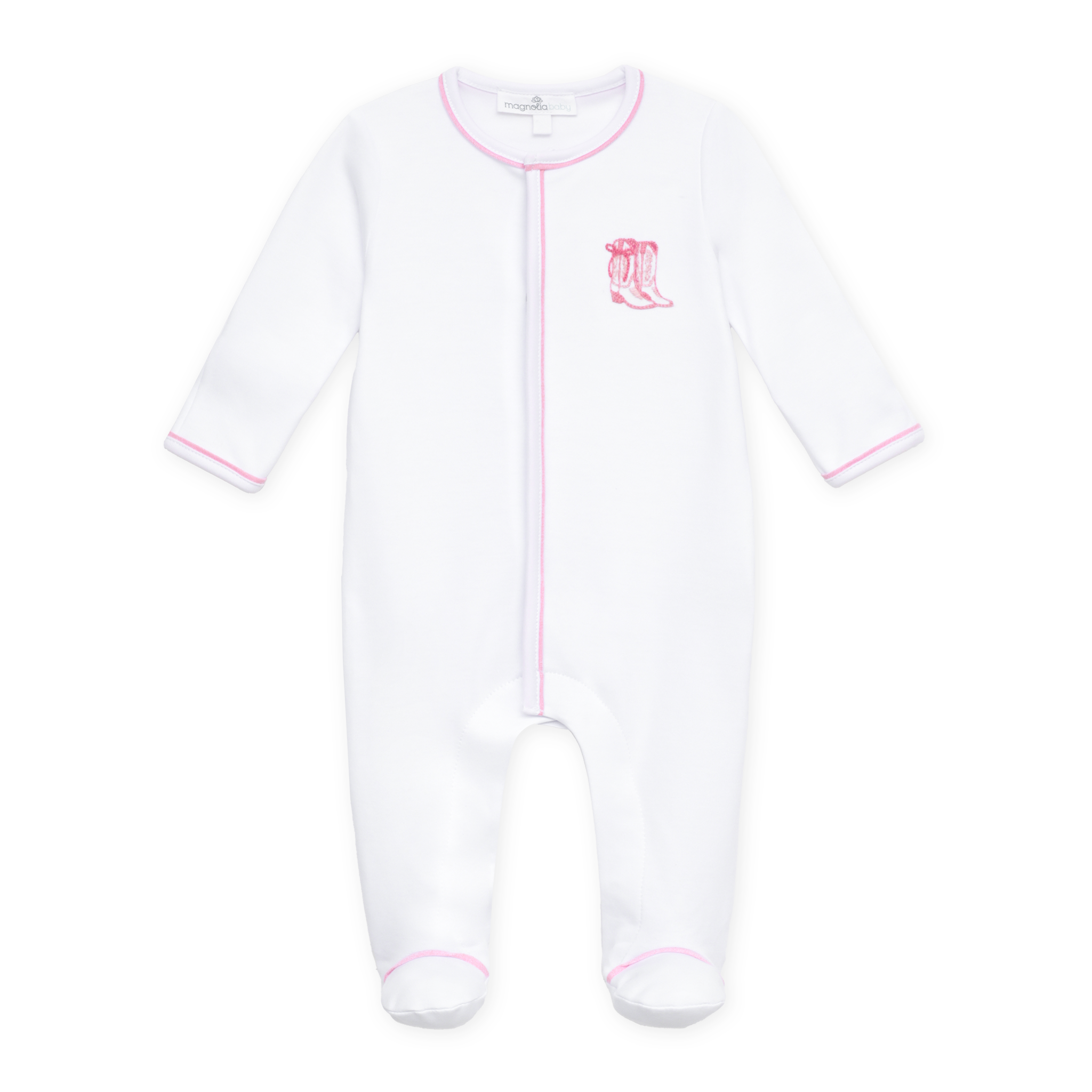 Darling Cowboy Boots Hand-Embroidered Ruffle Footie - Pink