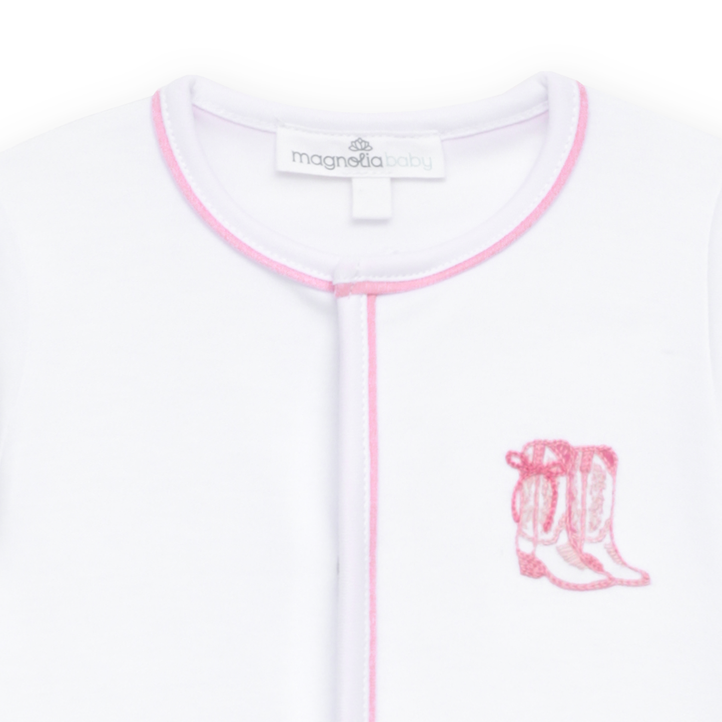 Darling Cowboy Boots Hand-Embroidered Ruffle Footie - Pink