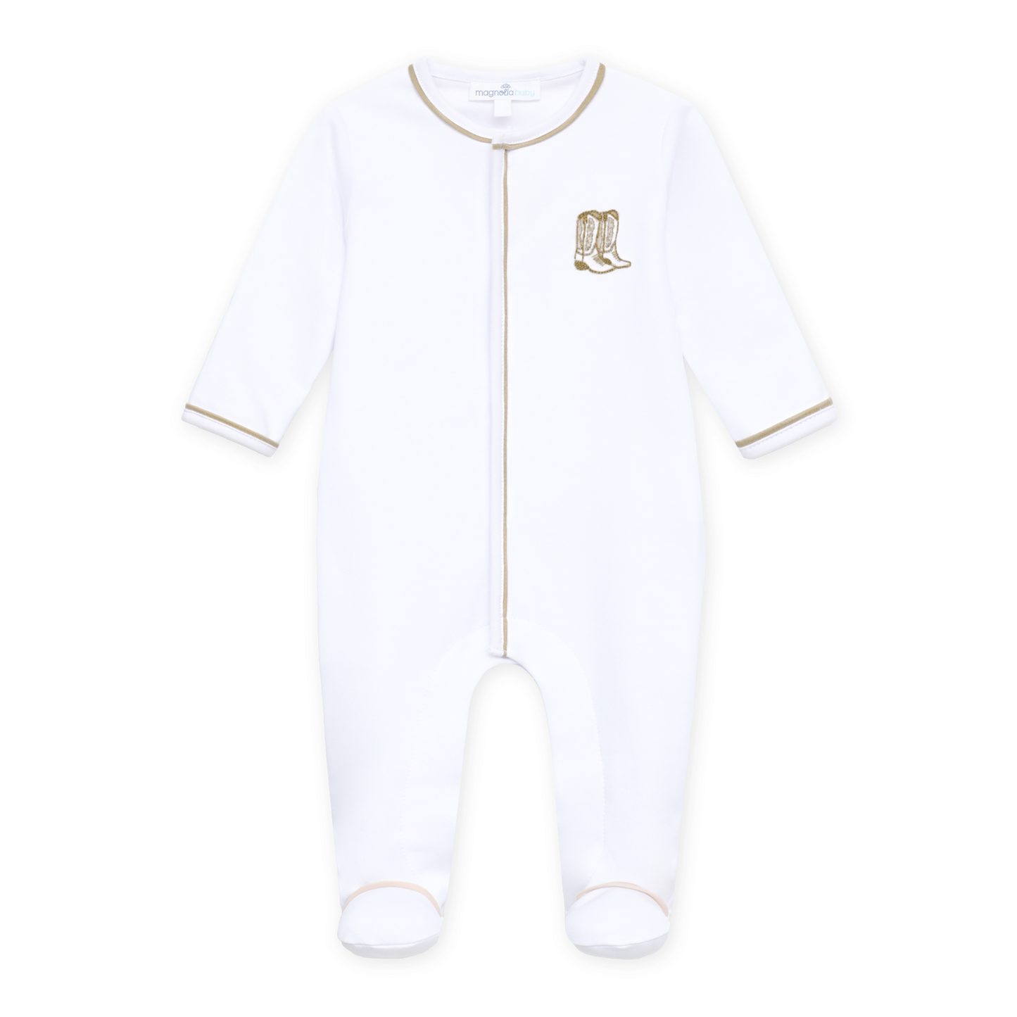 Darling Cowboy Boots Hand-Embroidered Footie - Ivory