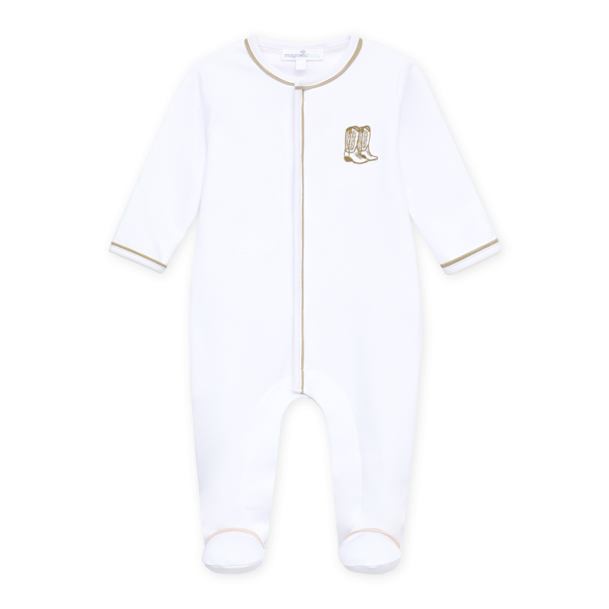 Darling Cowboy Boots Hand-Embroidered Footie - Ivory