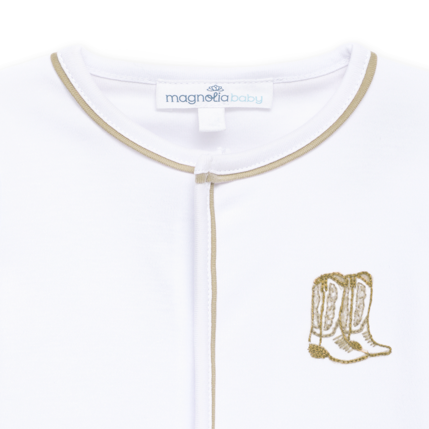 Darling Cowboy Boots Hand-Embroidered Footie - Ivory
