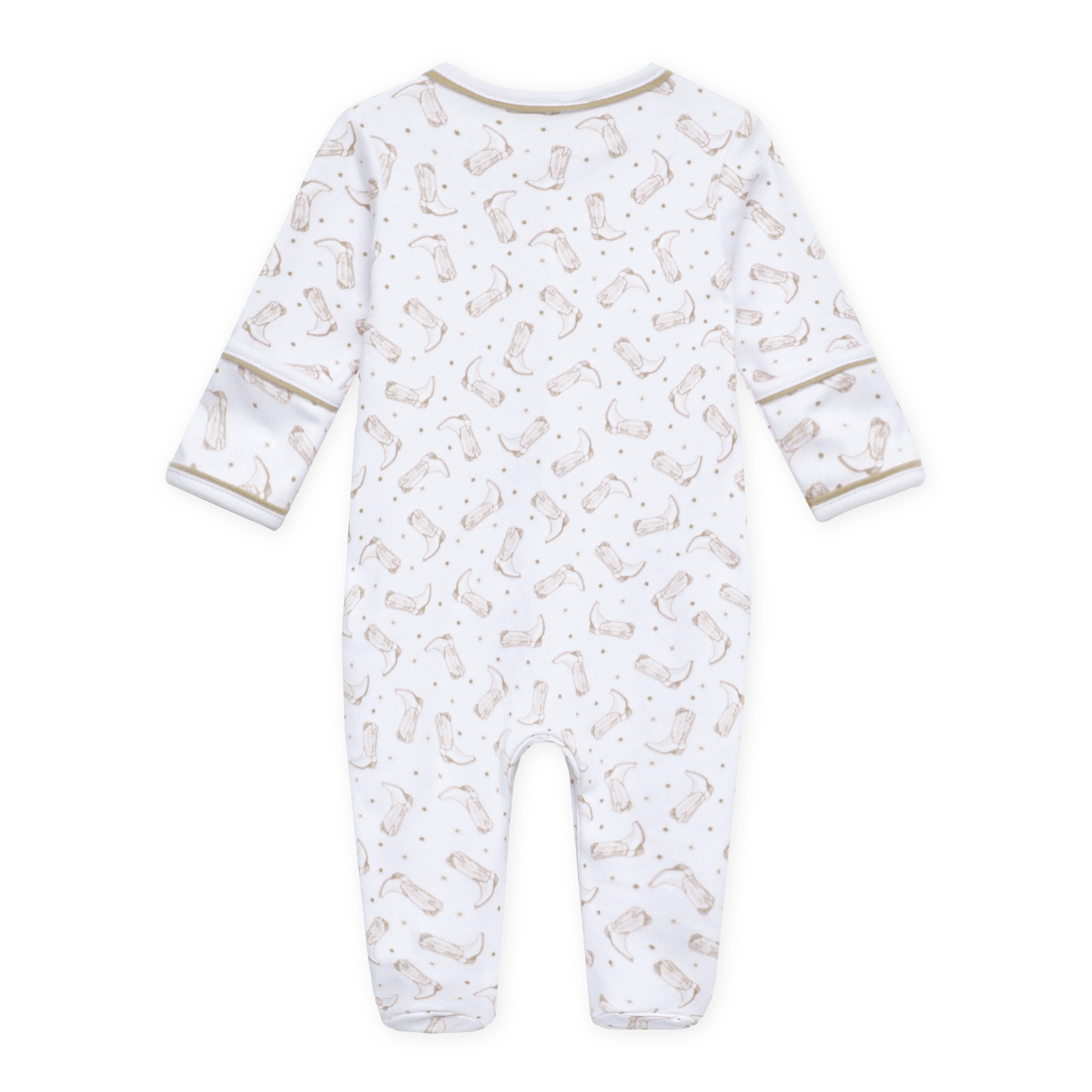 Darling Cowboy Boots Print Zip Footie - Ivory