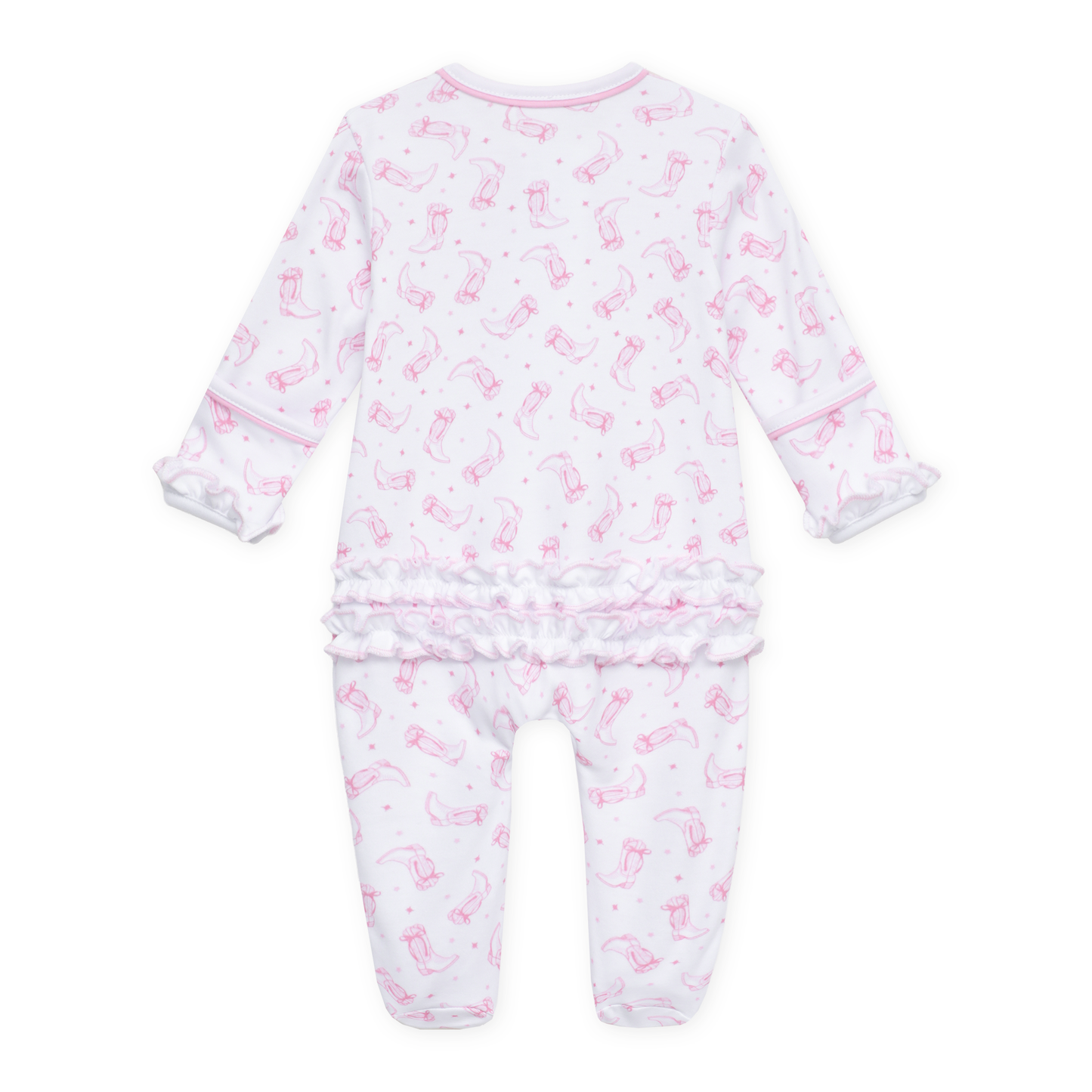 Darling Cowboy Boots Print Ruffle Zip Footie - Pink