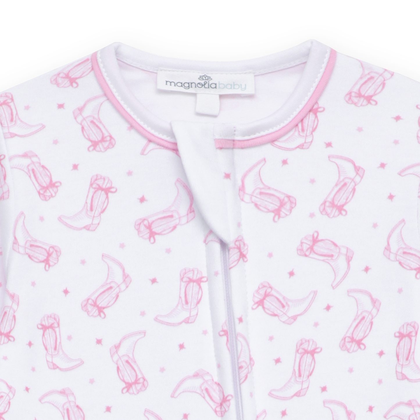 Darling Cowboy Boots Print Ruffle Zip Footie - Pink