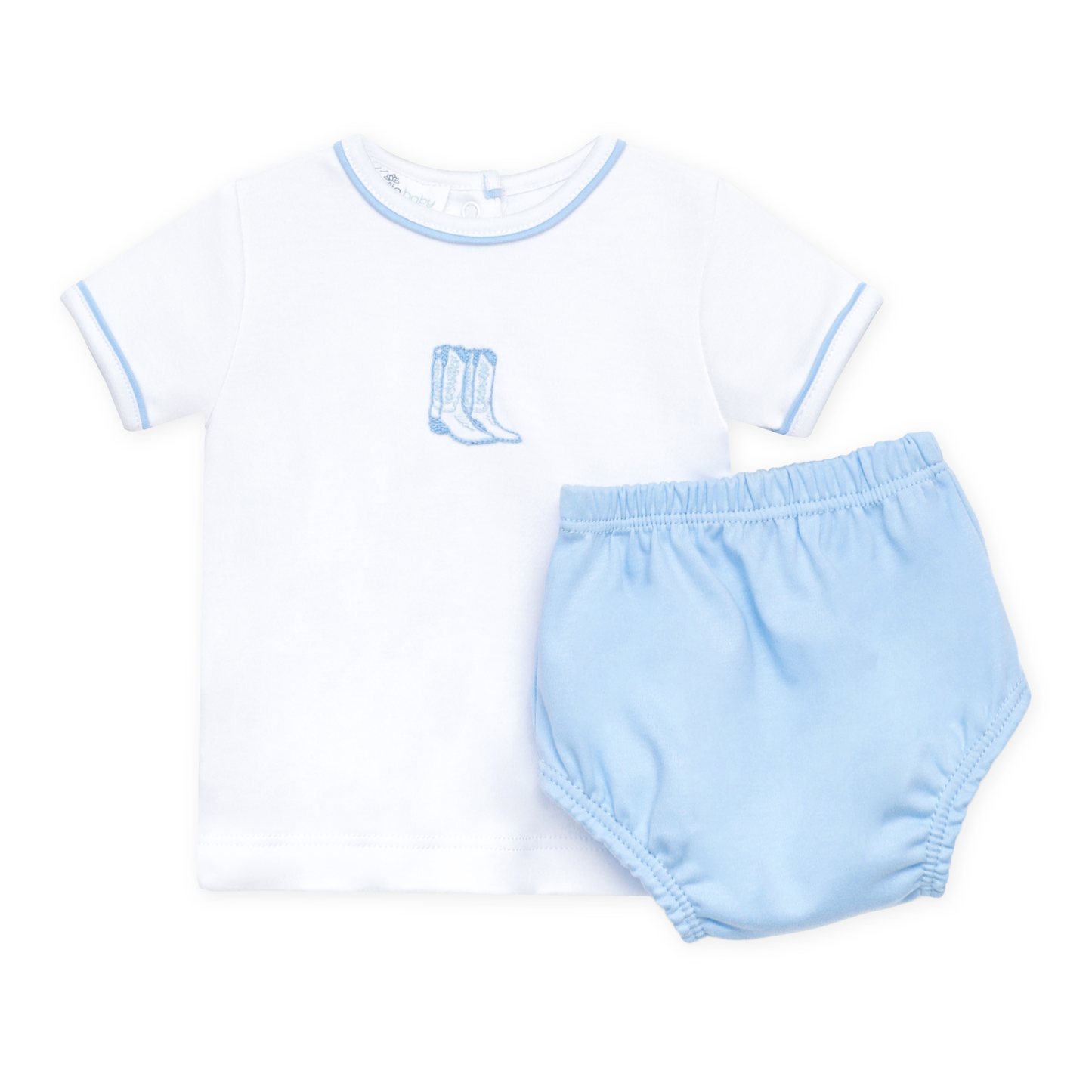 Darling Cowboy Boots Hand-Embroidered Diaper Cover Set - Light Blue
