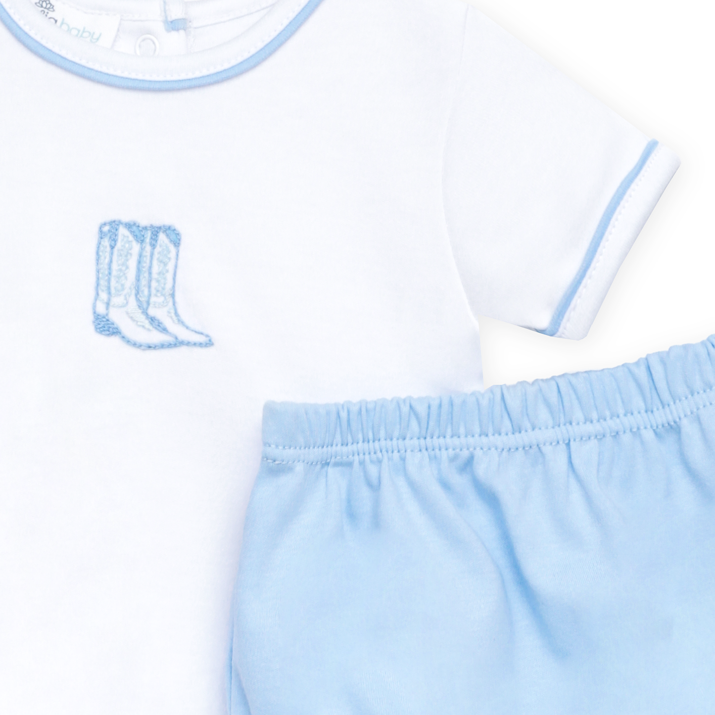 Darling Cowboy Boots Hand-Embroidered Diaper Cover Set - Light Blue