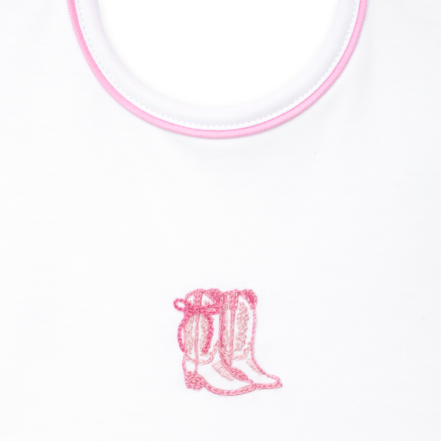 Darling Cowboy Boots Hand-Embroidered Bib - Pink