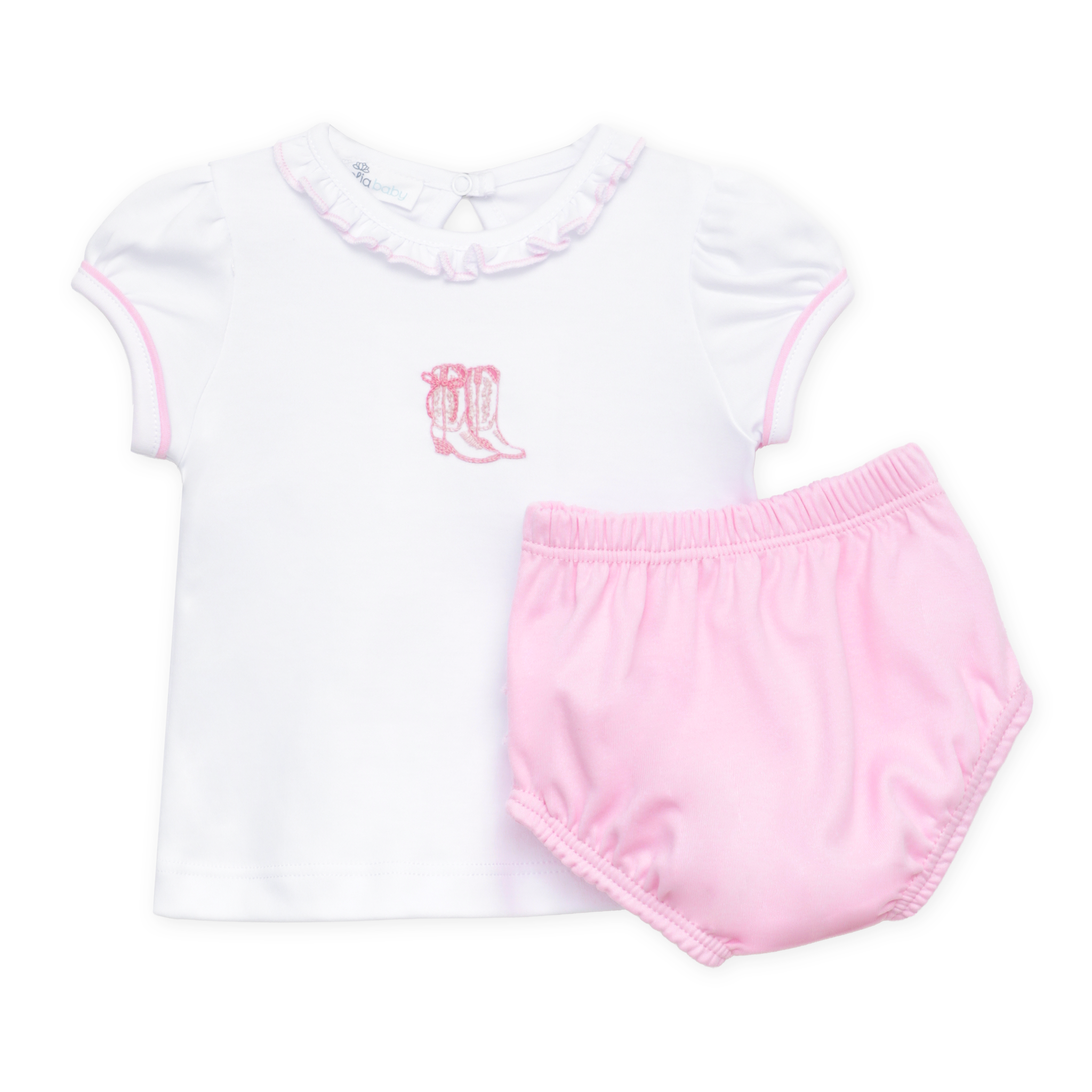 Darling Cowboy Boots Hand-Embroidered Ruffle Diaper Cover Set