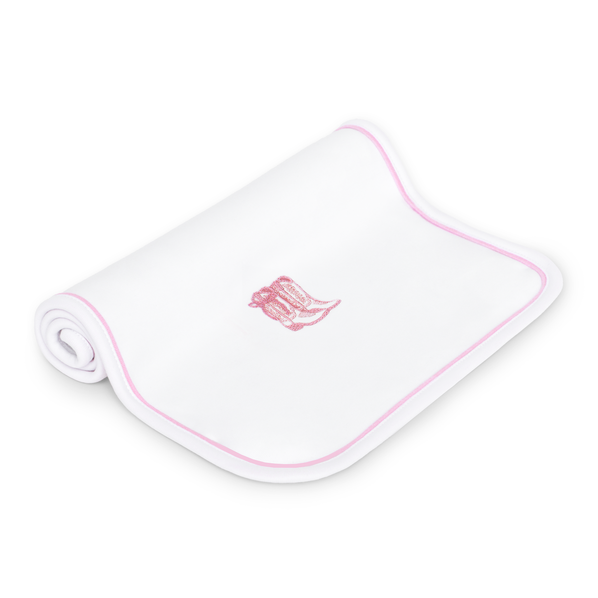 Darling Cowboy Boots Hand-Embroidered Burp Cloth - Pink
