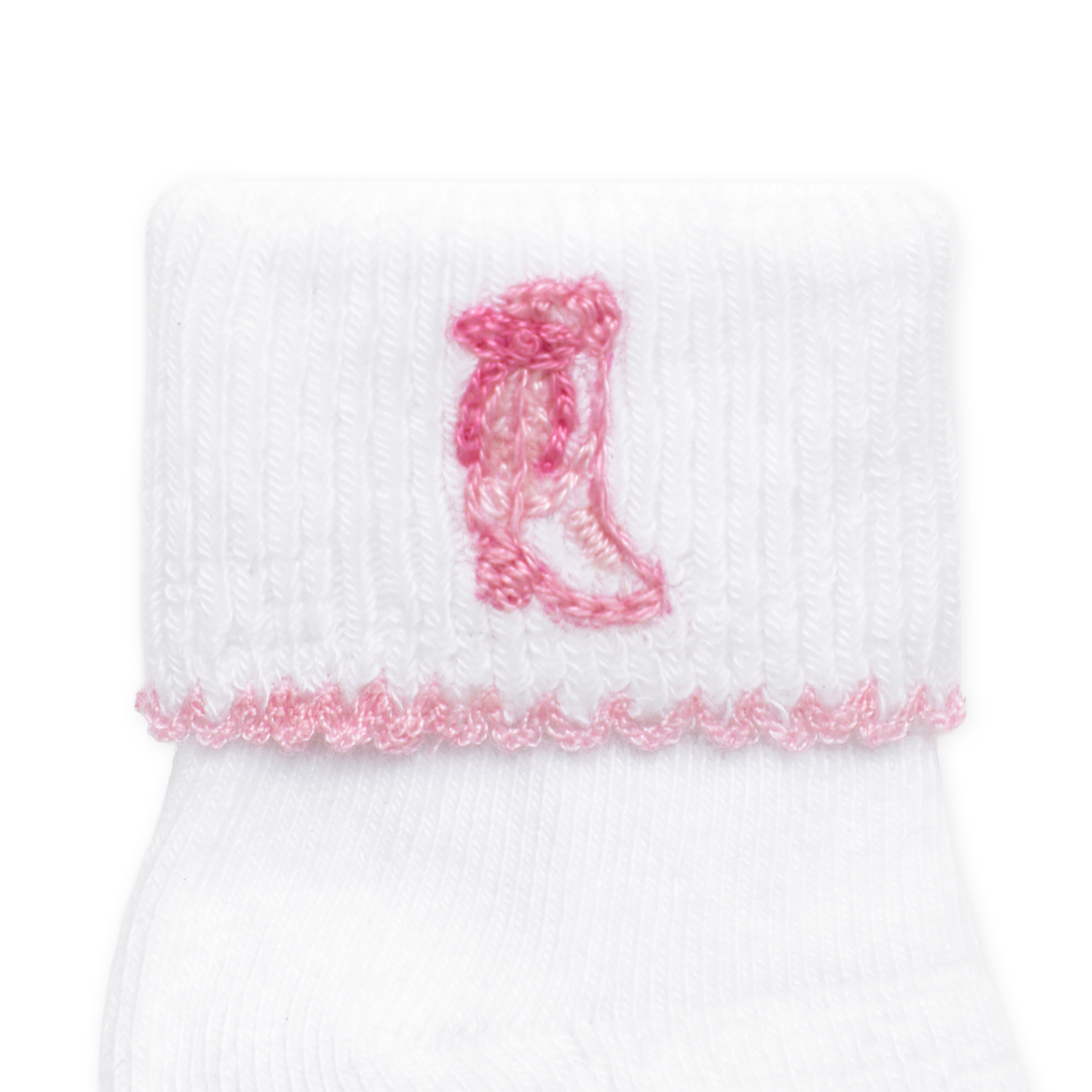 Darling Cowboy Boots Hand-Embroidered Socks - Pink