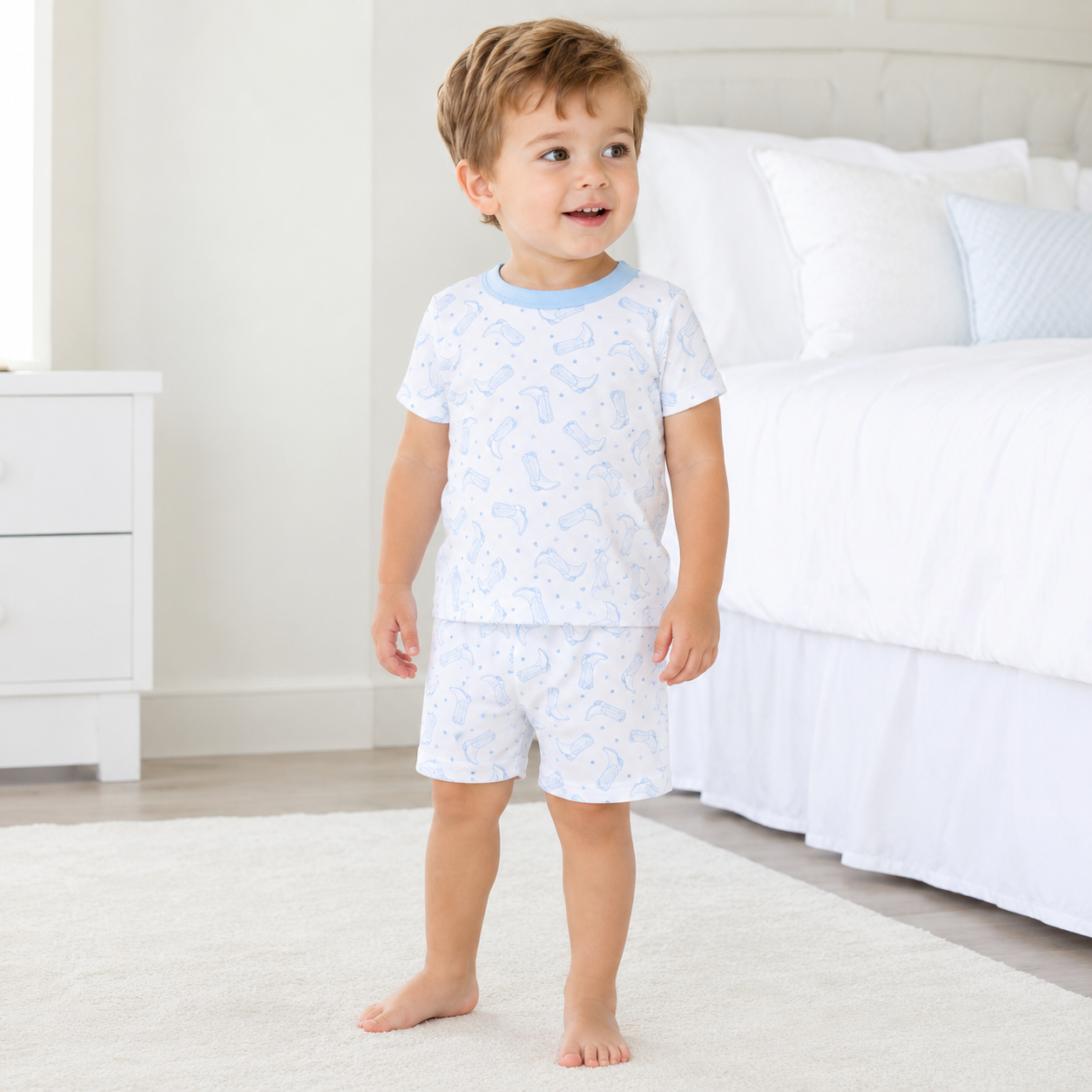 Darling Cowboy Boots Short Pajamas - Light Blue