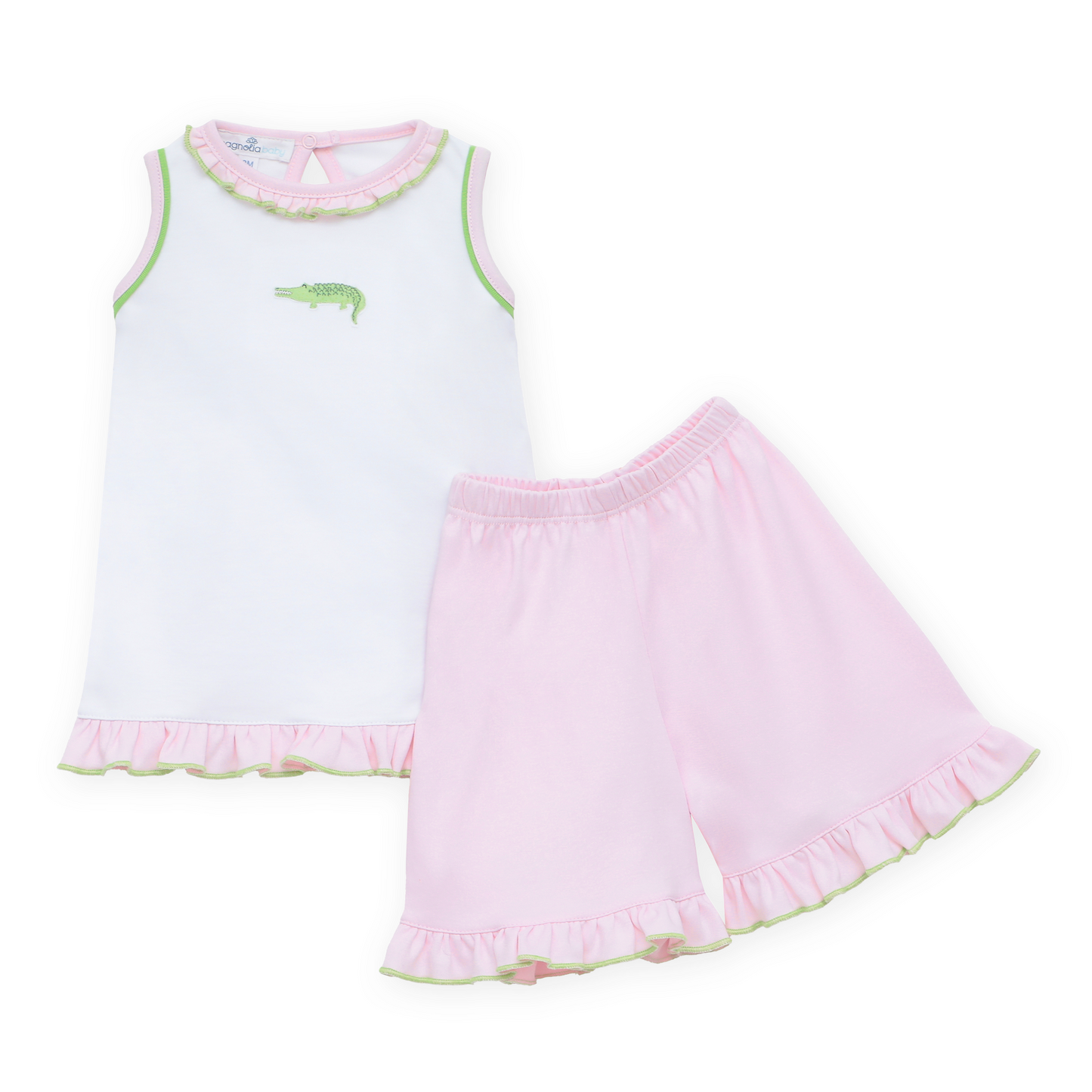 Bayou Baby Hand-Embroidered Ruffle Short Set - Pink