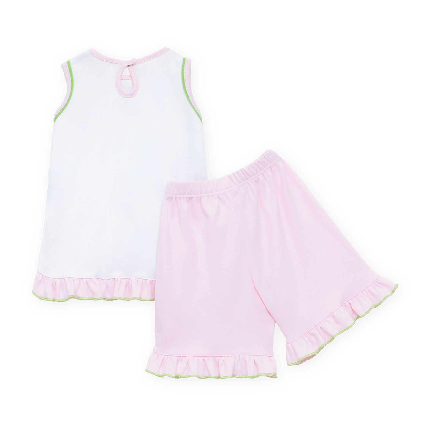 Bayou Baby Hand-Embroidered Ruffle Short Set - Pink