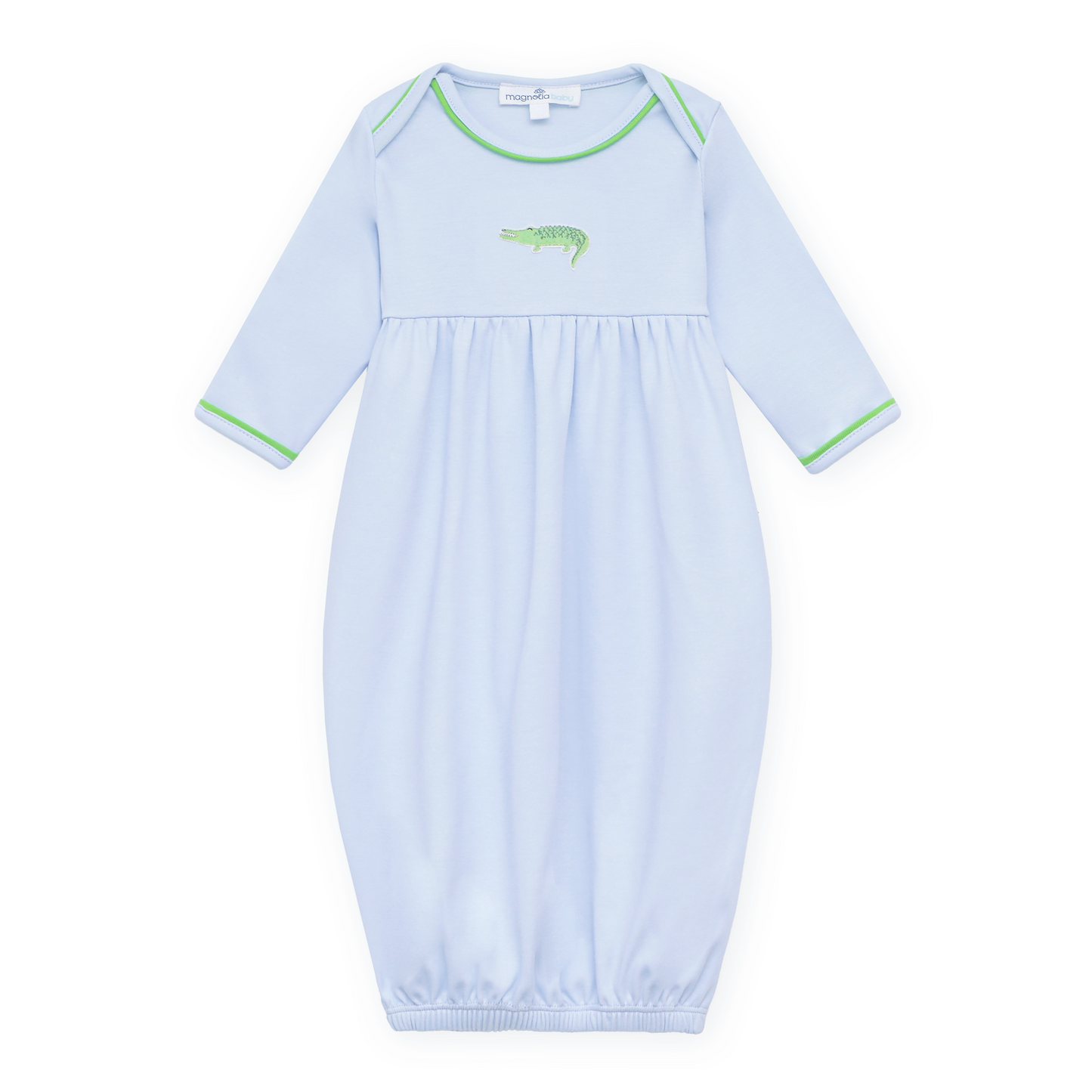 Bayou Baby Hand-Embroidered Gathered Gown - Light Blue