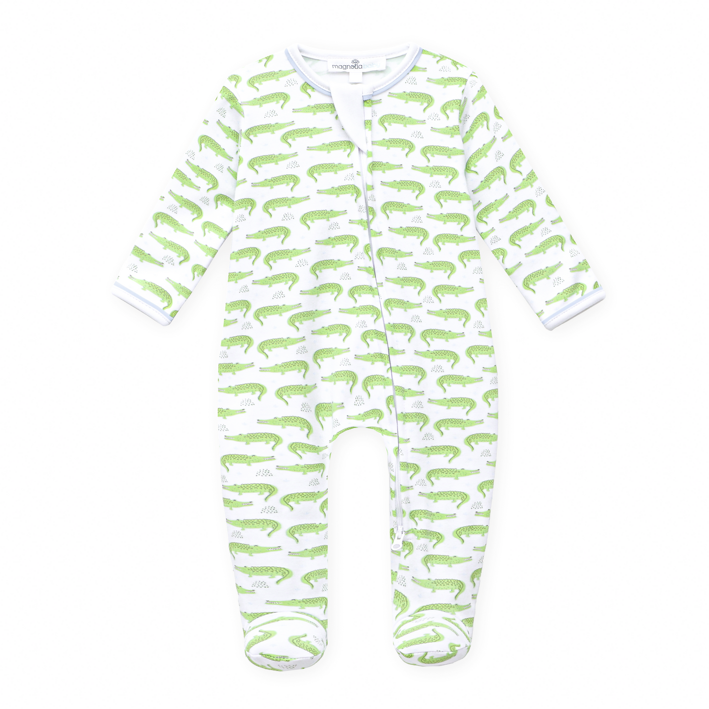 Bayou Baby Print Zip Footie - Light Blue