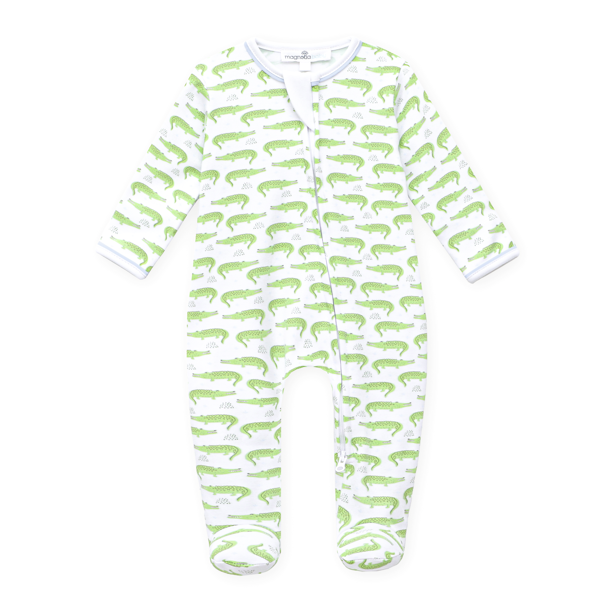 Bayou Baby Print Zip Footie - Light Blue