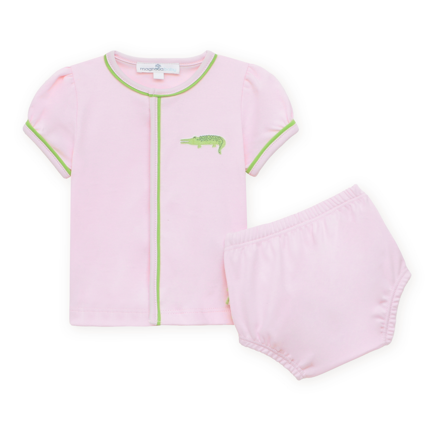 Bayou Baby Hand-Embroidered Ruffle Diaper Cover Set - Pink