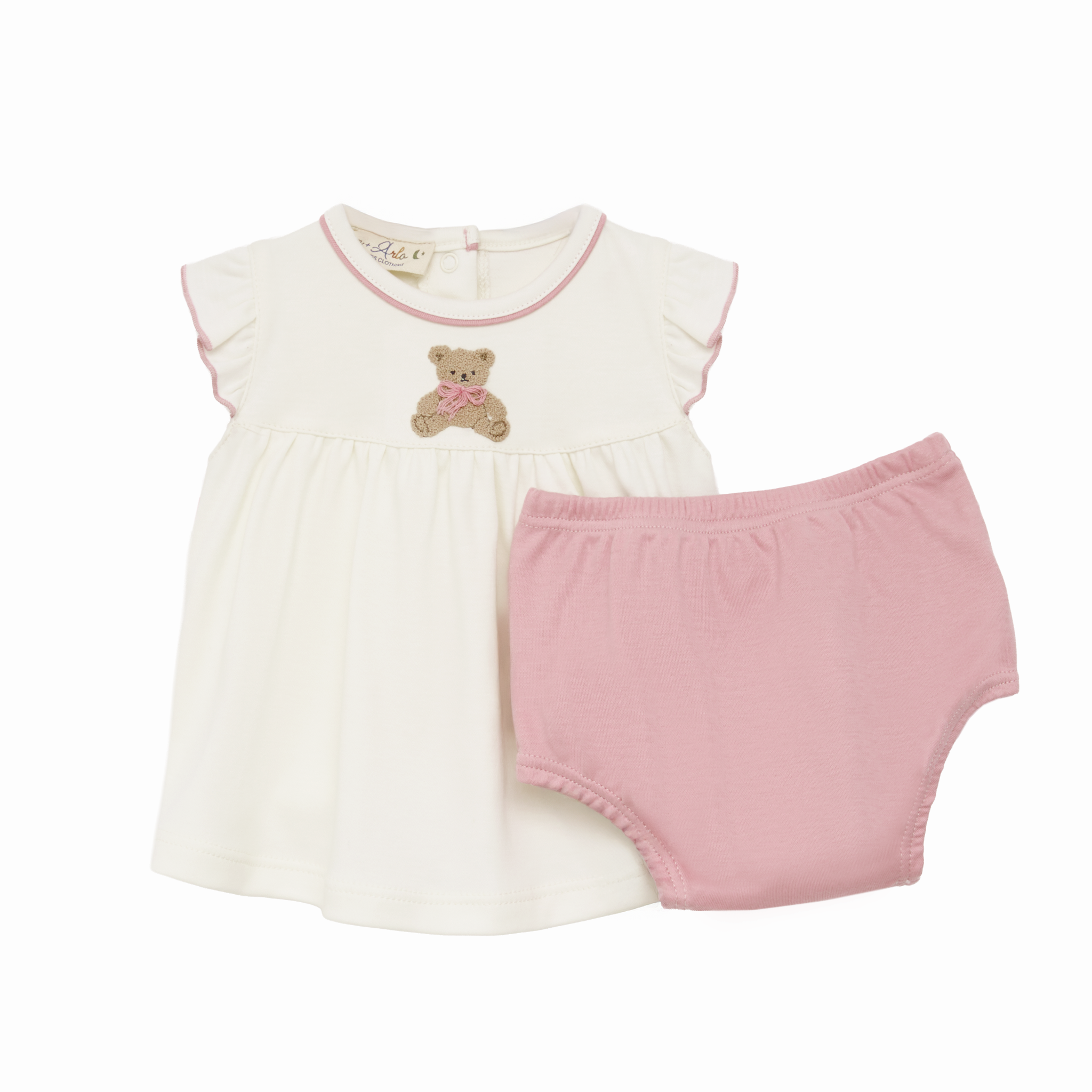 Bear Hugs Ruffle Diaper Cover Set - Dusty Rose - Luna and Arlo Girl