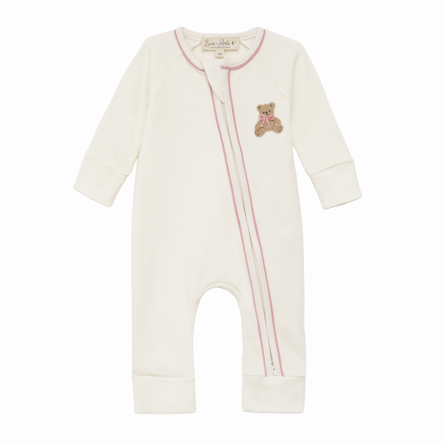 Bear Hugs Zip Playsuit - Dusty Rose - Luna and Arlo Girl